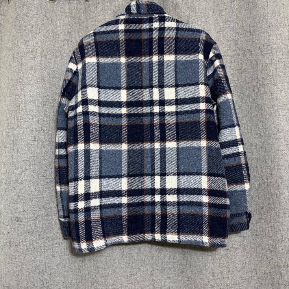 Vintage 70s Sears Shacket Men Large Plaid Flannel Lined Sherpa Faux Fur - Picture 2 of 8